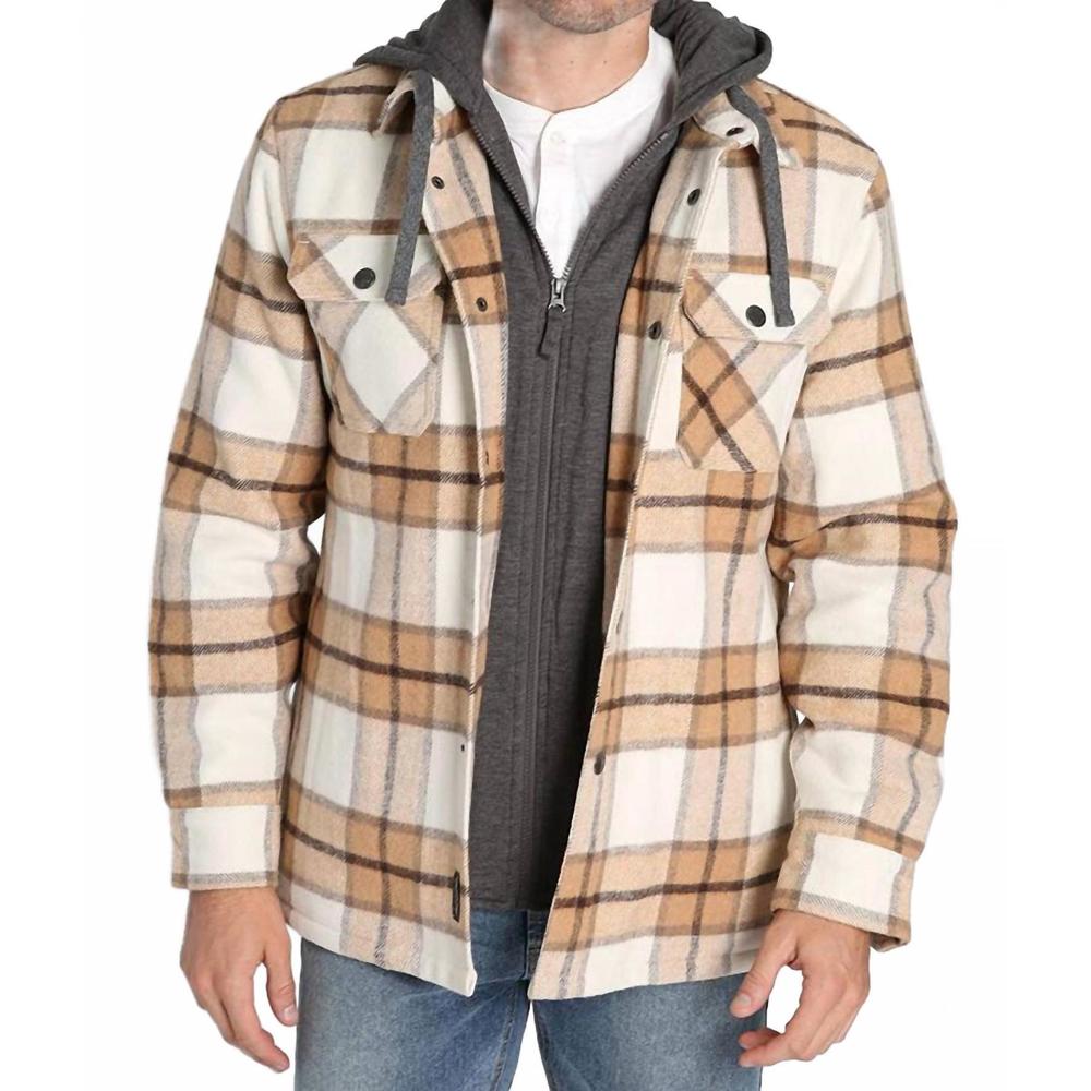 NEW JACHS NEW YORK wool blend hooded jacket in cream plaid